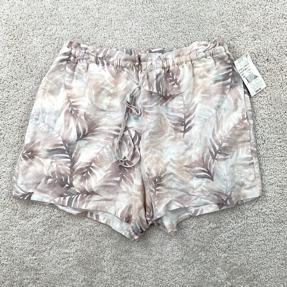 Cloth & Stone Womens Linen Blend Tropical Palm Print Shorts XS Pink Tan NWT